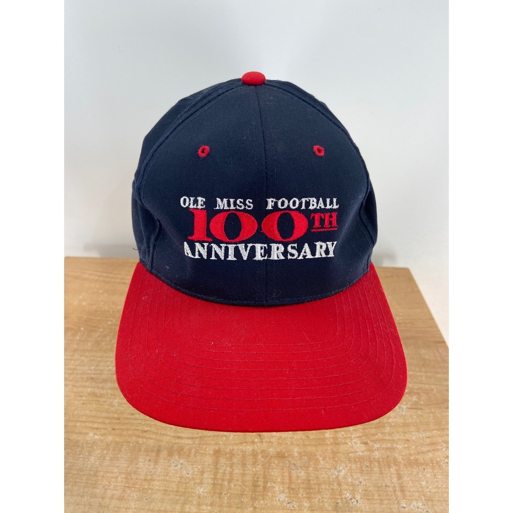 Ole Miss Football 100th Anniversary Hat Headmaster Snapback Navy Red Vintage 90s